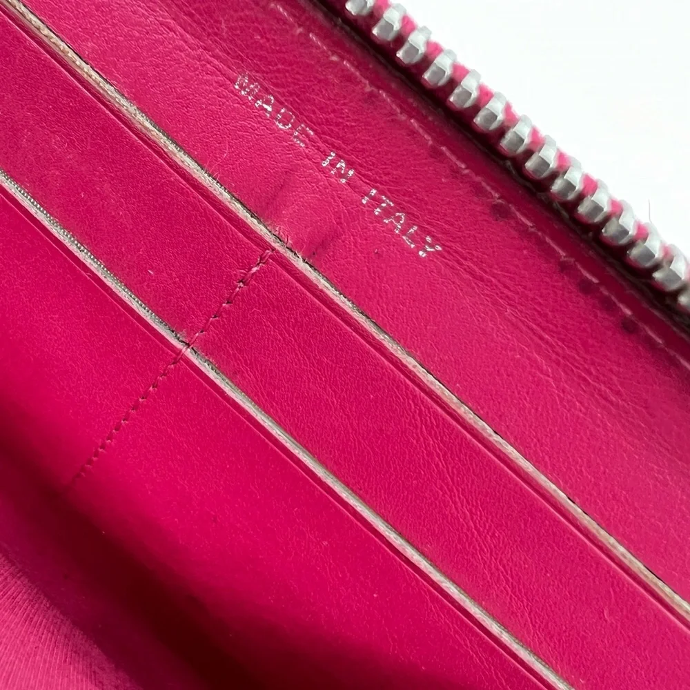 CHANEL Patent Quilted Zip Around Long Wallet Pink Salmon 14 Series (2011)
